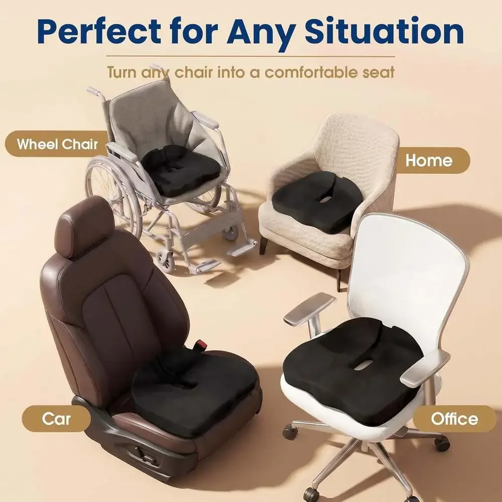 Ergonomic Seat Cushion for Office Chair Memory Foam Coccyx Pain Relief Non Slip